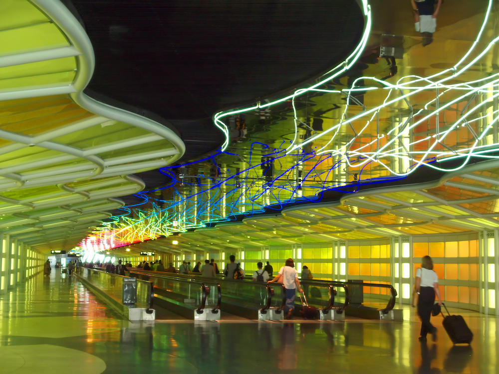 O'Hare International Airport Neon-lit walkway